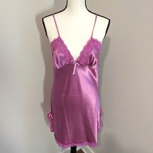 Satin with lace light purple nightgown slip babydoll lingerie gown size L